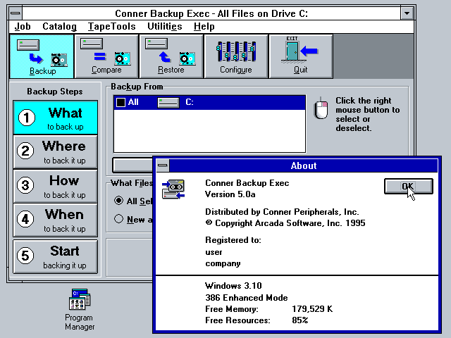 Conner Backup Exec 5.0a for Windows